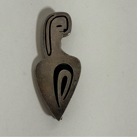 Vintage Modernist Pin Signed ROSSANA Mexican 925 Sterling Inlaid Stone Brooch - Picture 2 of 4